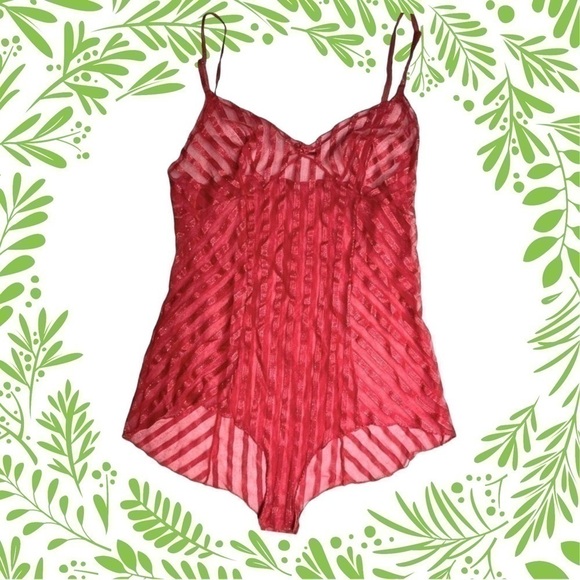 VTG 80s Red Gold Shimmer Sleeveless Sheer Bodysuit Teddy Negligee Women’s M - Picture 1 of 10